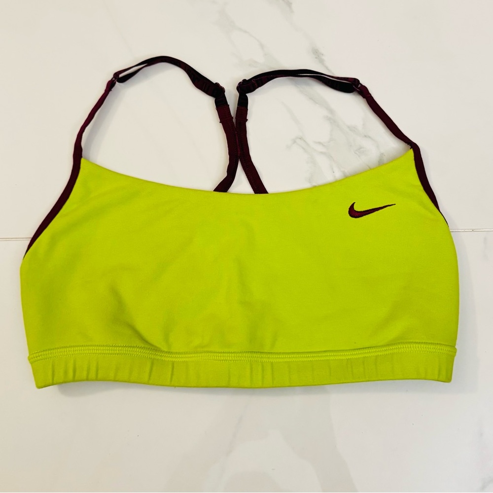 Nike Lime Green Sports Bra with Burgundy Trim